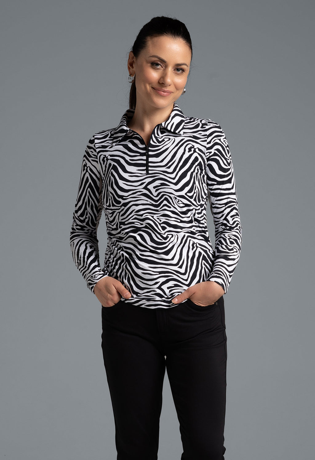 Cecilia Print Adjustable Length Long Sleeve Polo – 48932