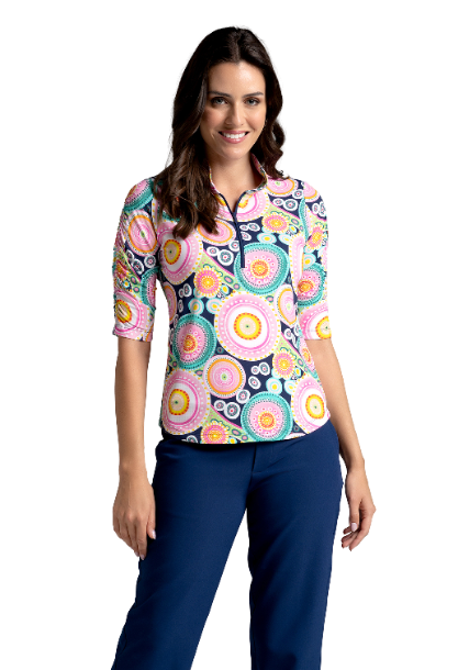 Leona Print Ruched Elbow Sleeve Top - 41933